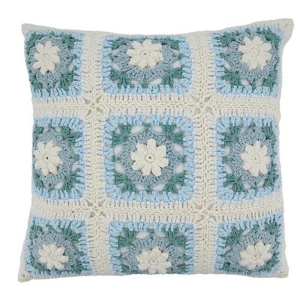 Saro Lifestyle SARO 1805.LB16SP 16 in. Square Poly Filled Throw Pillow with Light Blue Crochet Design 1805.LB16SP